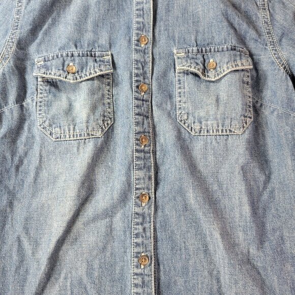 Merona western Womens Denim Chambray Button Up Shirt XS Blue Westerncore Casual - Picture 4 of 10